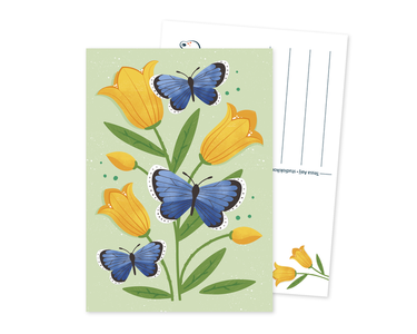 Klokjesbloemen en Vlinders - Ansichtkaart