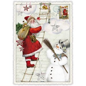Kerstman en Sneeuwpop - Ansichtkaart