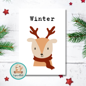 'Winter' Hert met Sjaal - Ansichtkaart
